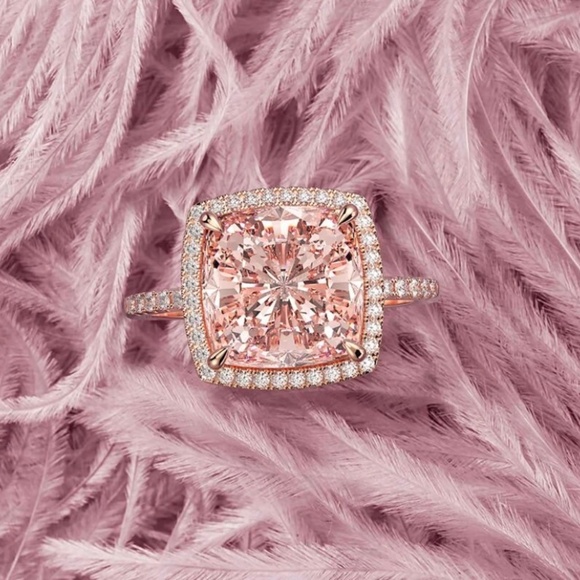 Morganite lab diamond Statement Ring, Morganite Lab Created Cocktail Ring - Picture 2 of 5